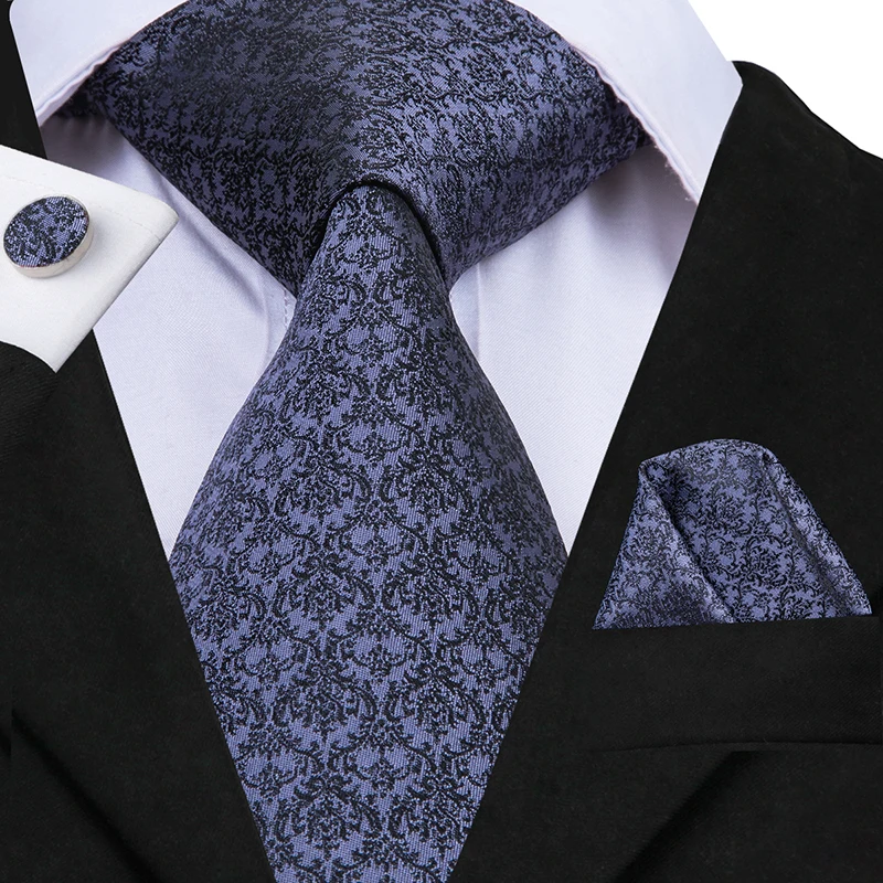 Hi-Tie мужской серый и черный галстук Пейсли Hanky запонки наборы цветочные шелковые галстуки для мужчин формальные свадебные вечеринки жениха - Цвет: SN-3030