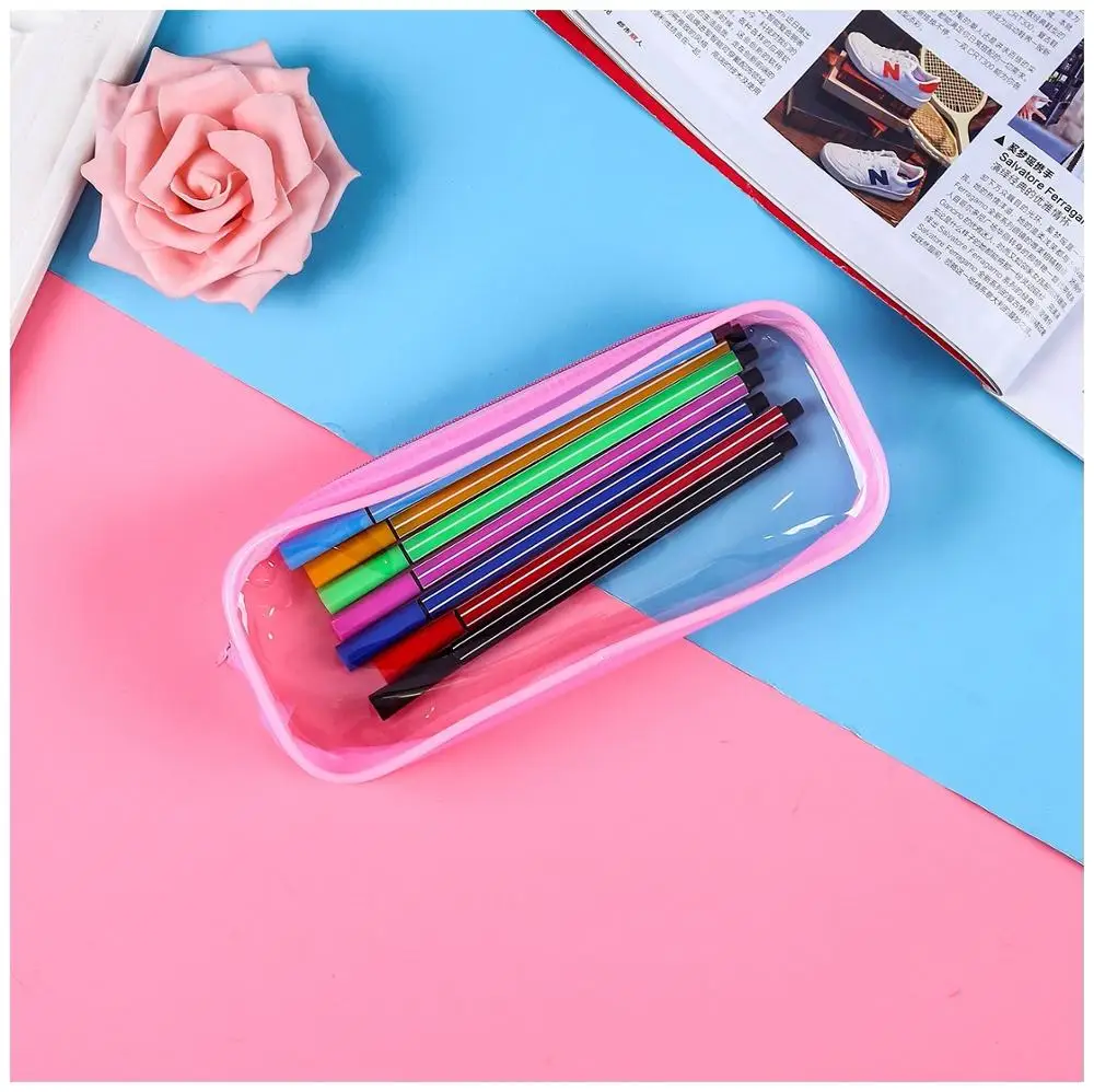 1pcs Simple Style Transparent PVC Pencil Case Creative Korean Stationery School Office Supplies Pouch Gifts for Kids | Канцтовары для