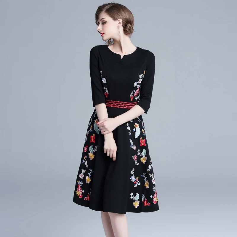 Летнее высококачественное новое женское платье с цветочным рисунком черное