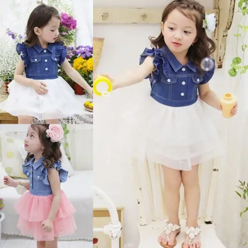 Коллекция 2018 года новые летние джинсы принцессы для девочек платье из тюля