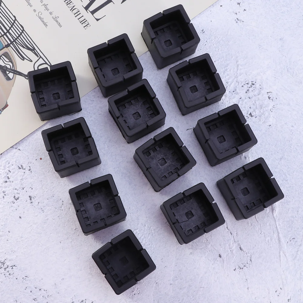 

12 PCS Square Chair Leg Caps Feet Pads Furniture Table Covers Wood Floor Protectors - Size 8 (Black)