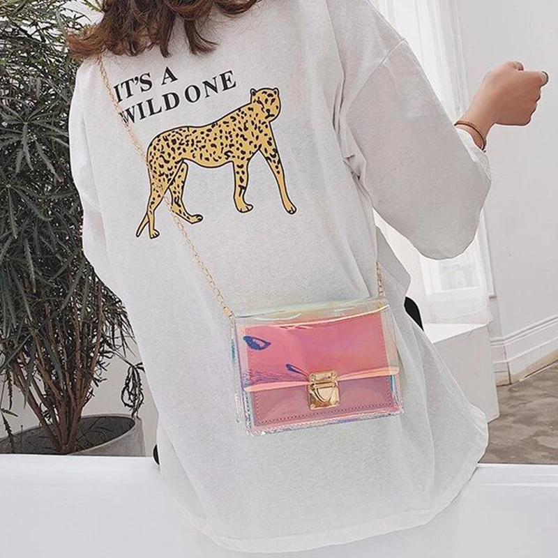 Розовая сумка лазерная прозрачная женская на плечо в Корейском стиле мессенджер