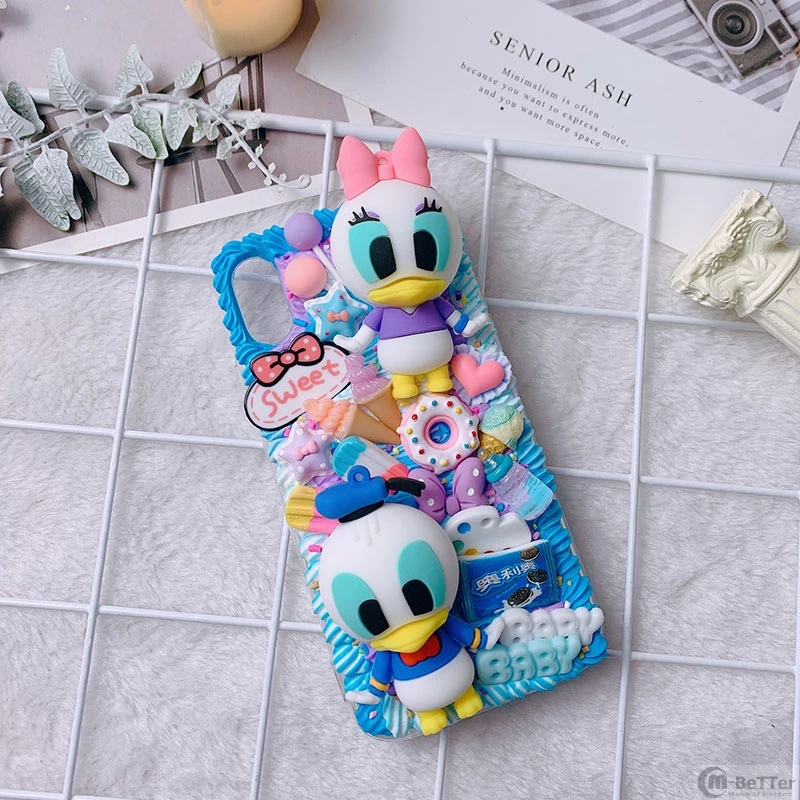 

DIY case for iPhone 11 pro max 3D duck phone cover XS MAX XR handmade cute cartoon creamy shell ip X/XS 7/8 plus 6/6s+ girl gift