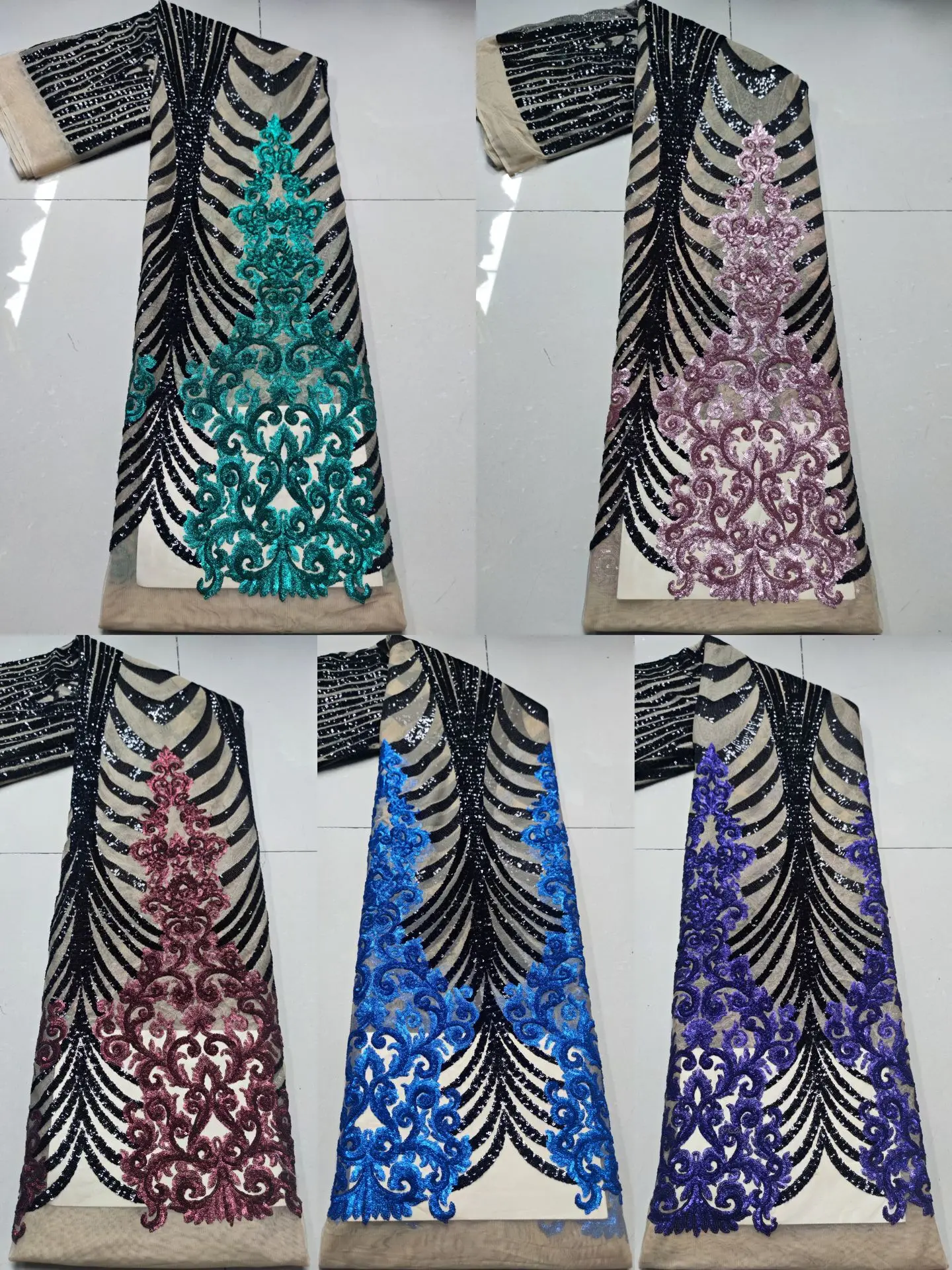 

2021 Latest African Lace Fabric High Quality French Net Embroidery Glitter Sequins Tulle Lace Fabric For Nigerian Party Dress