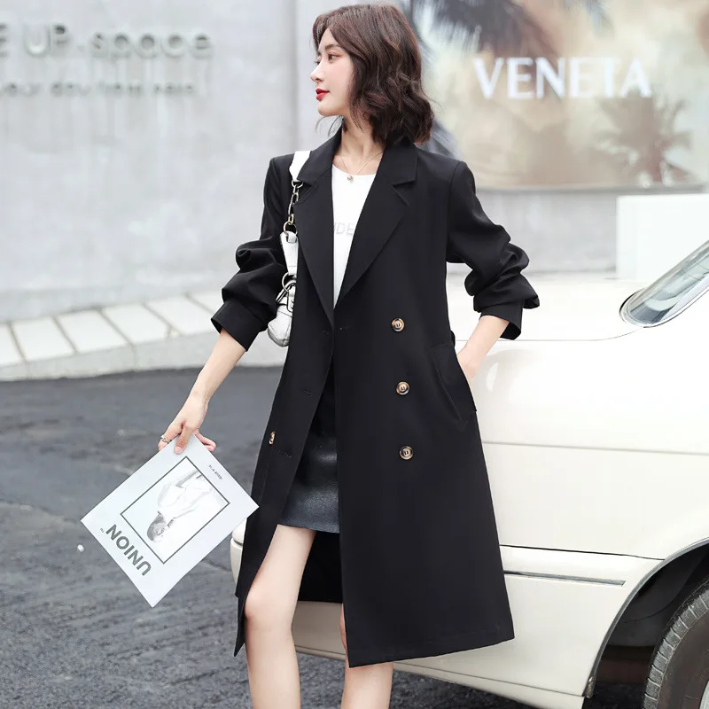 

Тренчкот женский длинный, модная ветровка в южнокорейском стиле, верхняя одежда, цвета хаки, большие размеры, на осень и зиму