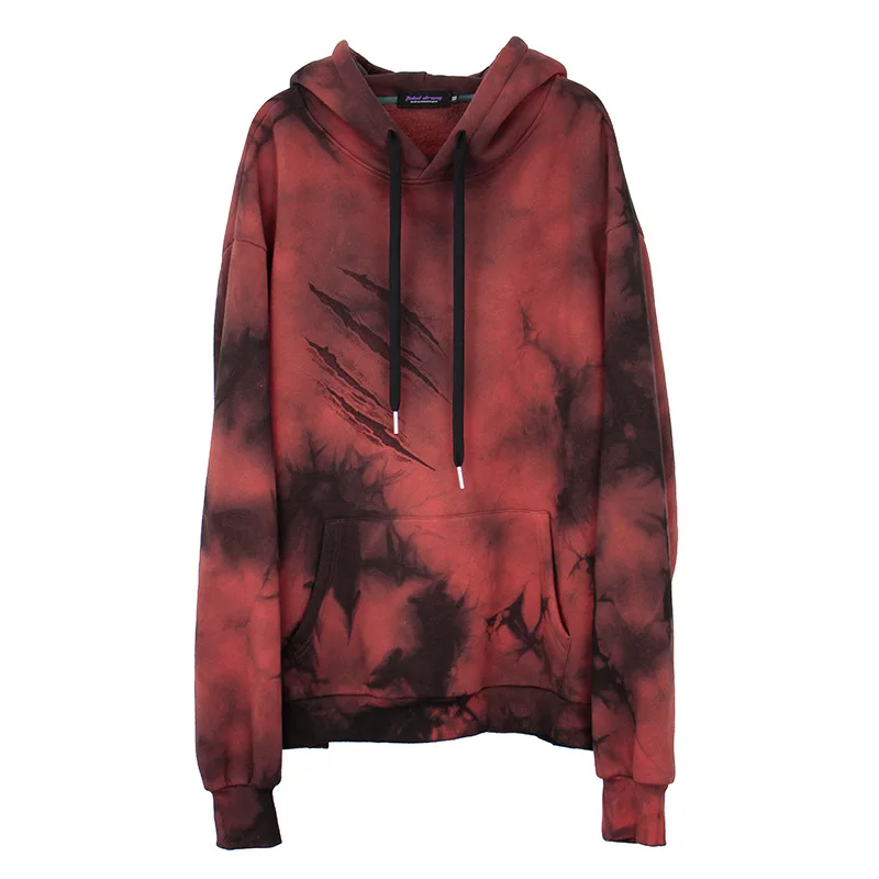 

Vivgae men's wear dark European and American retro hip hop high street tie dye smiling face skull Plush hooded loose sweater man