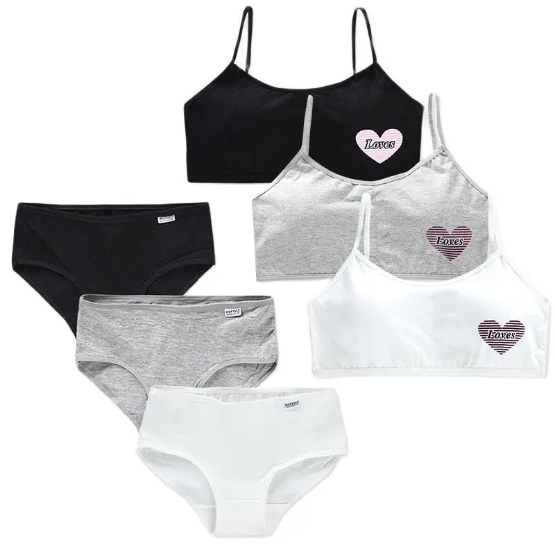 

5Sets/Lot Young Girls Bra And Panties Sets Girls Of 12 14 Years Underwear Wireless Training Bra Teenage Lingerie Kids Sport Bras