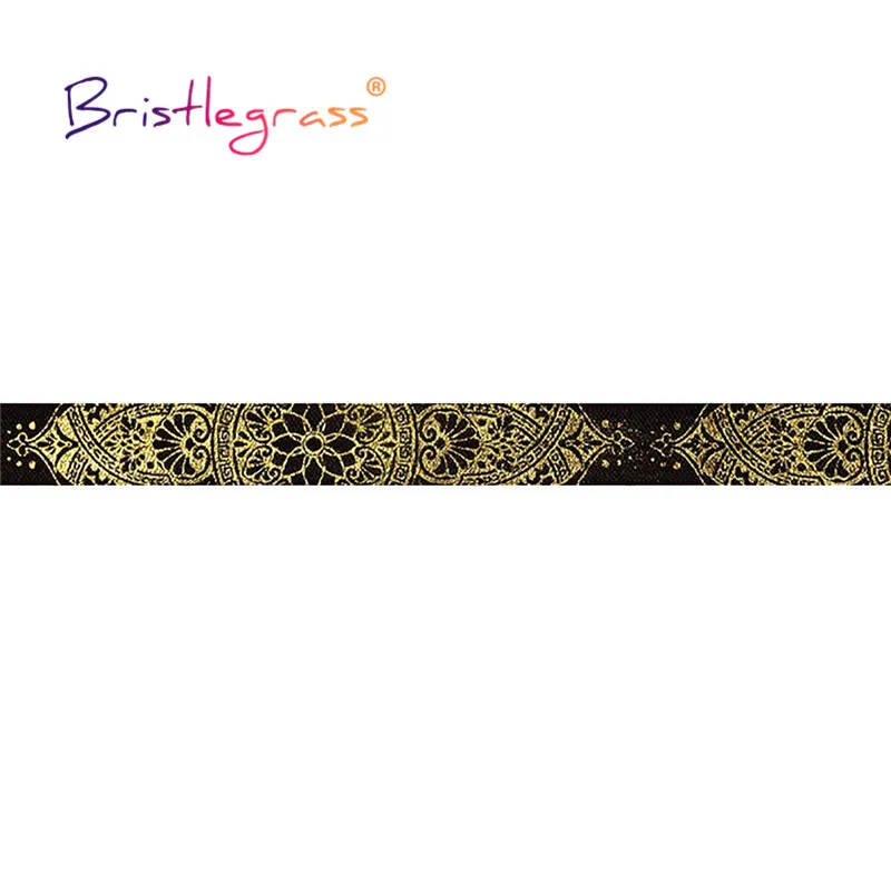 

BRISTLEGRASS 2 5 10 Yard 5/8" 15mm Gold Lotus Flower Vine Foil Print Foldover Elastic FOE Spandex Band Tape Hair Tie Sewing Trim