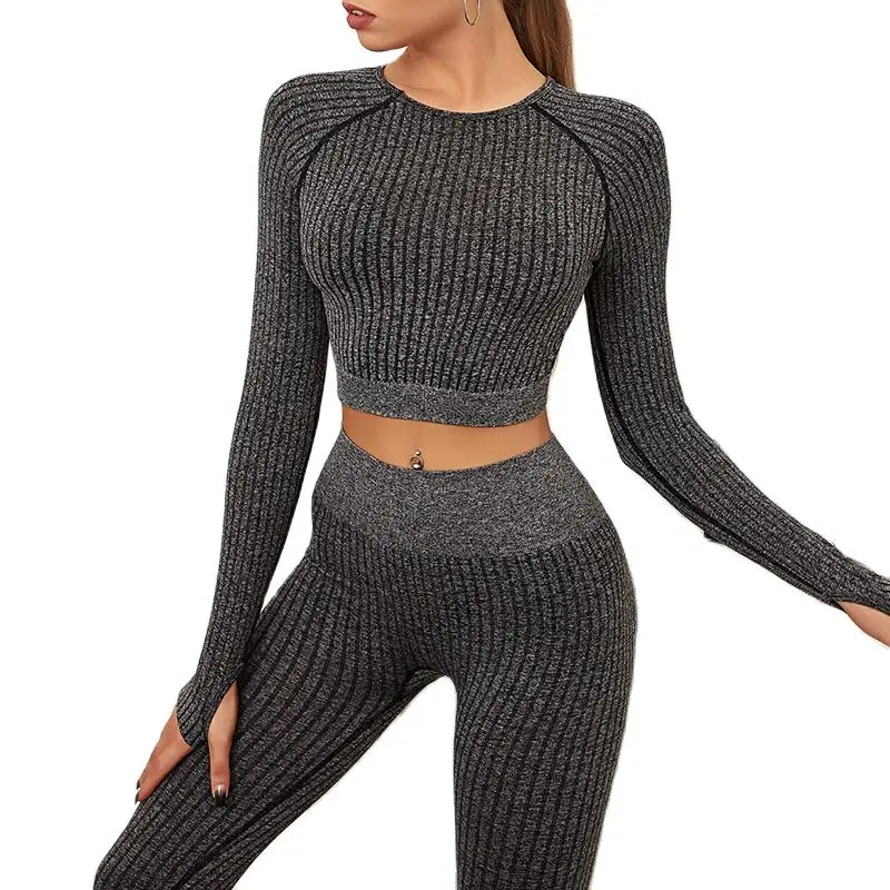 

Seamless Stripe Yoga Set Women 2 Two Piece Workout Clothing Tight Leggings Fitness Gym Set Sports Suit Sportswear Women's Suits
