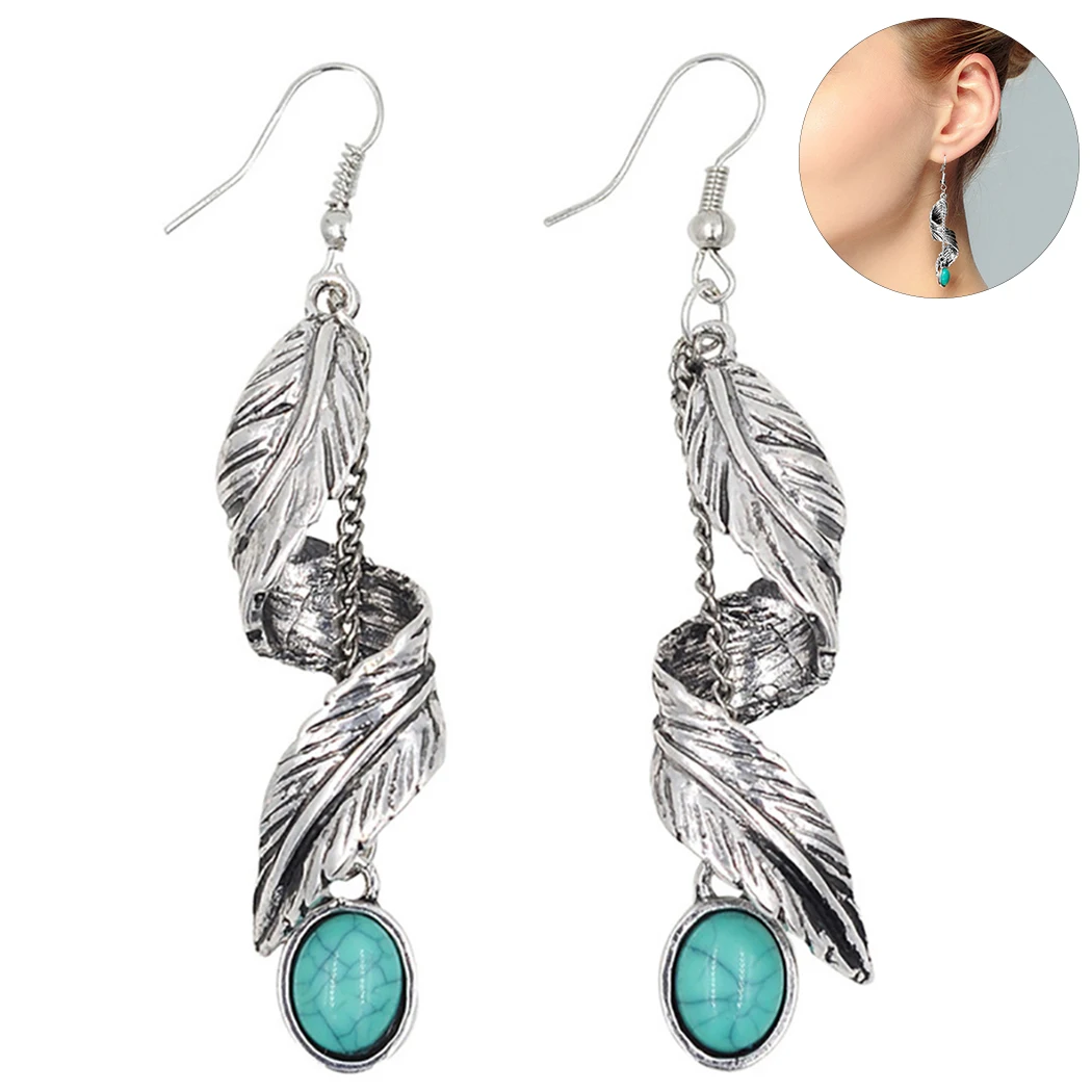 

Hot Sell Bohemian Women Fringed Cheap Statement Hook Earrings Leaves Fashion Blue Stone Women Drop Dangle Earring Jewelry