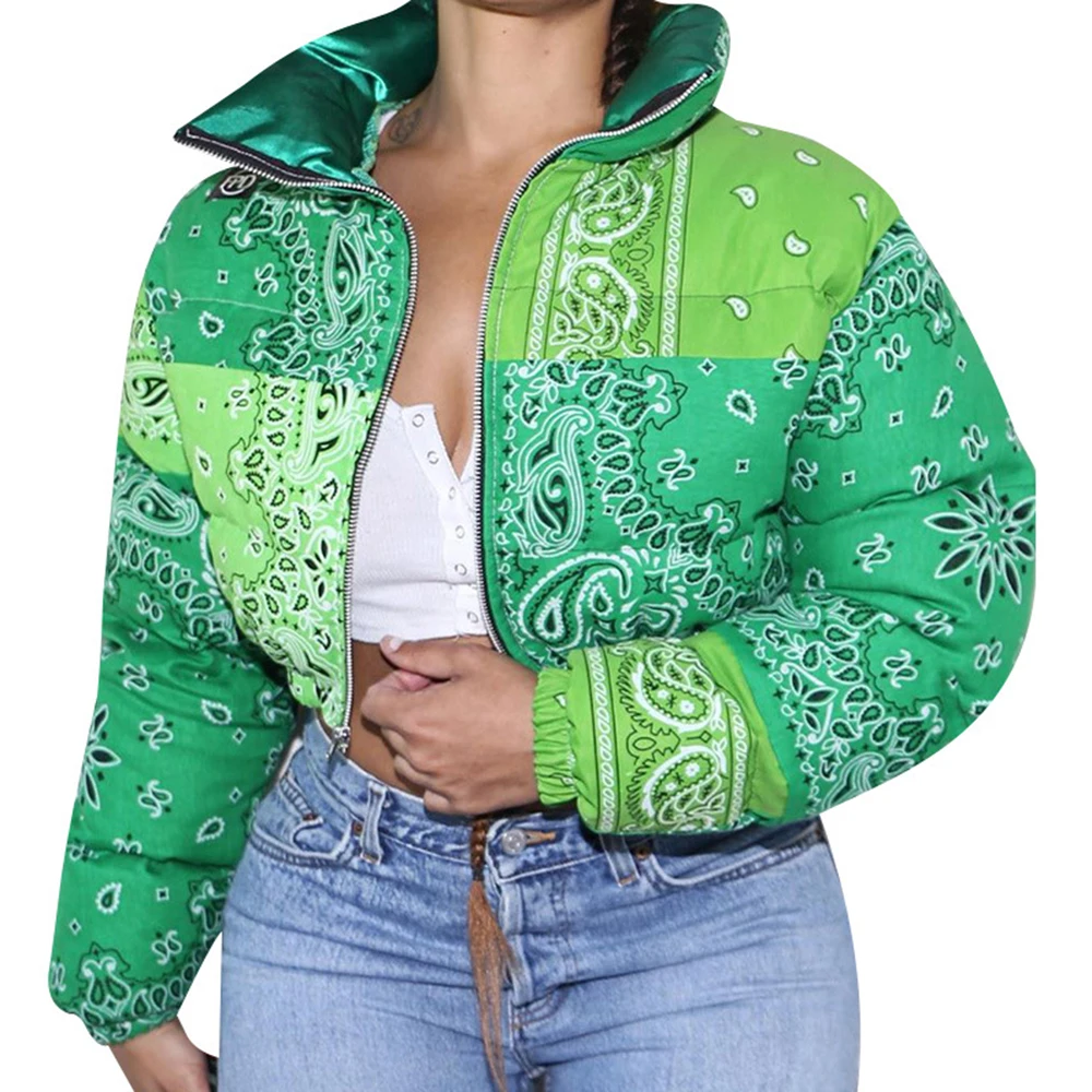 Winter Spring Warm Female Short Parkas Women Fashion Printed Coats Women Elegant Zipper Jackets Ladies Top