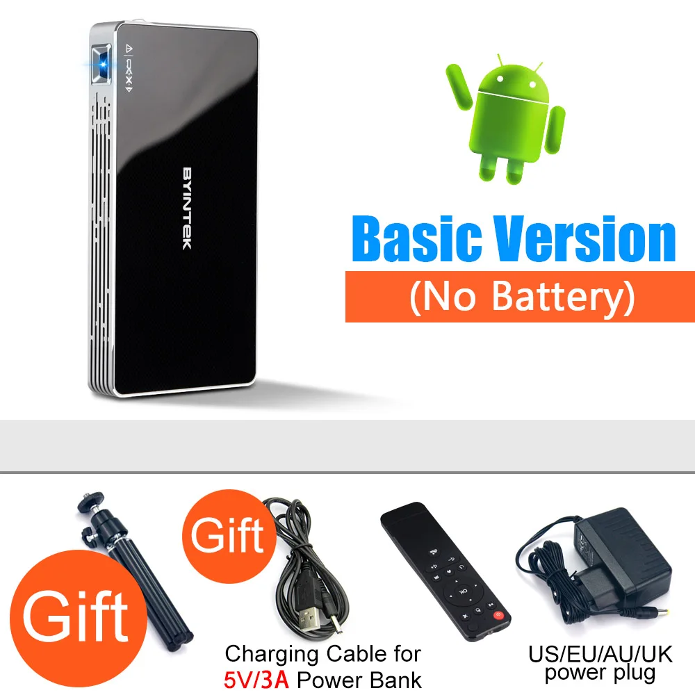 Basic Version BYINTEK UFO P10 Портативный Умный домашний кинотеатр Android 7.1.2 OS Wifi мини HD светодиодный dlp проектор для Full 1080P MAX 4K для Iphone 11 - Цвет: Basic Version
