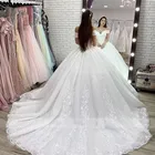 Кружевное бальное платье с аппликацией на шнуровке, роскошное свадебное платье принцессы с бисером и открытыми плечами, свадебное платье по индивидуальному заказу, 2021