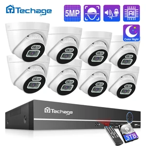 techage 5mp video surveillance camera 8ch poe nvr ai face detect dome indoor two way audio recordercolor night security system free global shipping