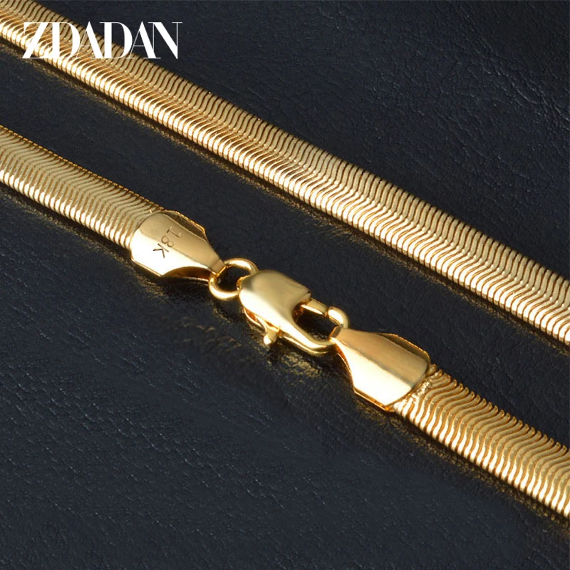 ZDADAN 24K Gold 6MM Snake Chain Necklace For Men Fashion Jewelry Party Gifts