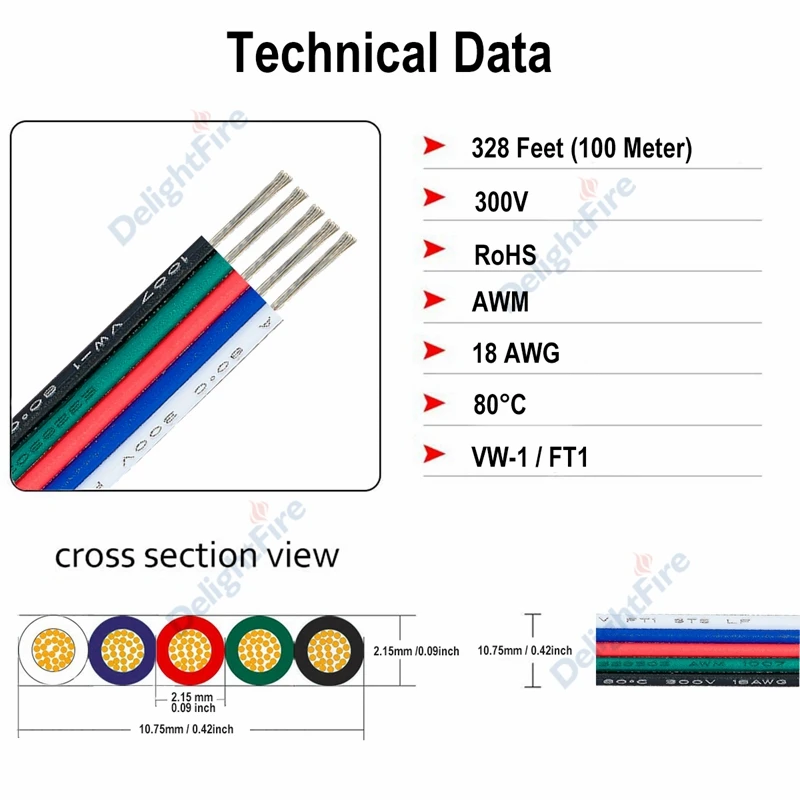 1 м 5 контактный кабель соединительный для светодиодной ленты 0 3 мм 2 ядра