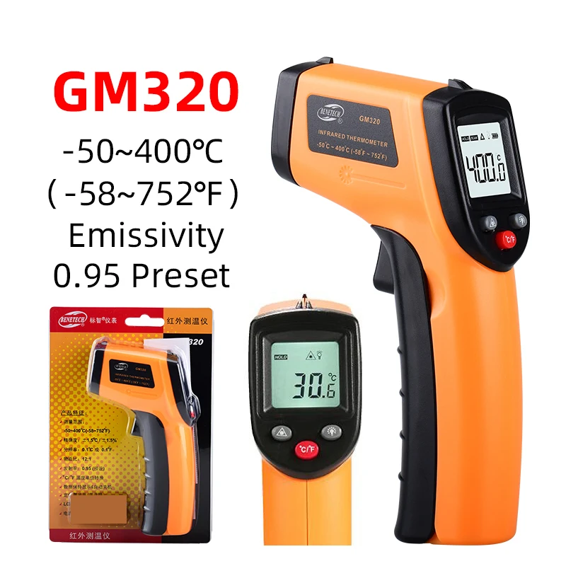 

Industrial Laser LCD Digital IR Infrared Thermometer Temperature Meter Point -50-380 Degree Non-Contact Thermometer Pyrometer