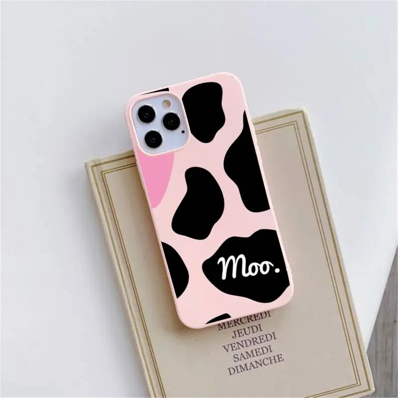 

Cow Milk Black White Phone Case Pink Candy Color for iPhone 11 12 mini pro XS MAX 8 7 6 6S Plus X SE 2020 XR
