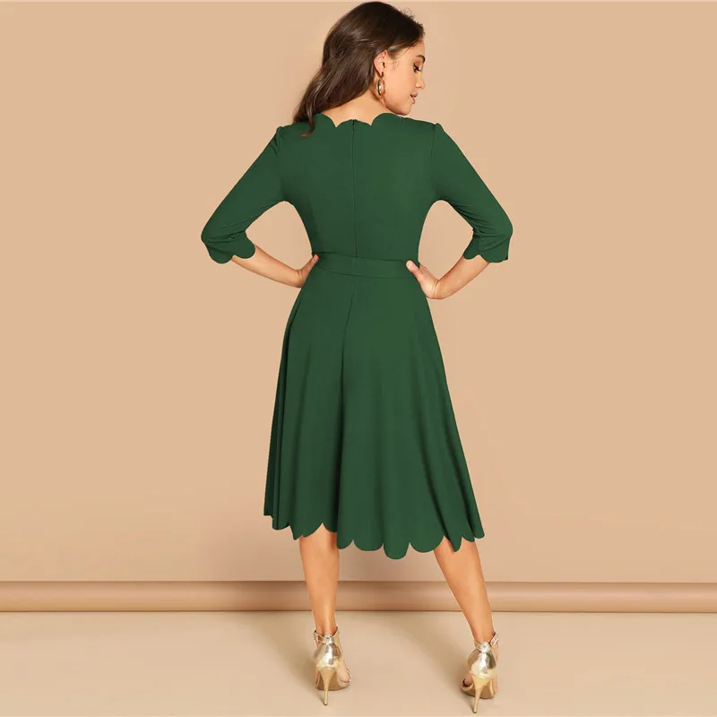 Элегантное платье с фестонным краем облегающее Для женщин бордовый 3/4 длинным