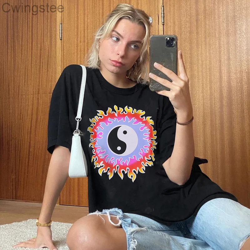 

Cartoon Printed Oversized Tshirts Women Streetwear Summer Harajuku Loose Tops Casual Cotton Fashion Tees 2021