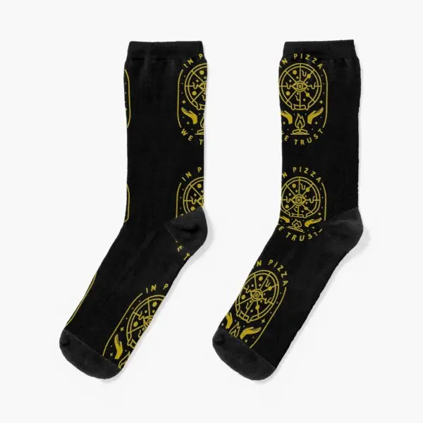 

In Pizza We Trust Crew Socks Sports Funny Autumn Mens Black Cartoon Unisex Pattern Women Breathable Ladies Girls Cute
