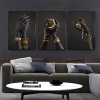 african art black and gold hand with gold bracelet oil painting on canvas posters and prints wall art pictures for living room