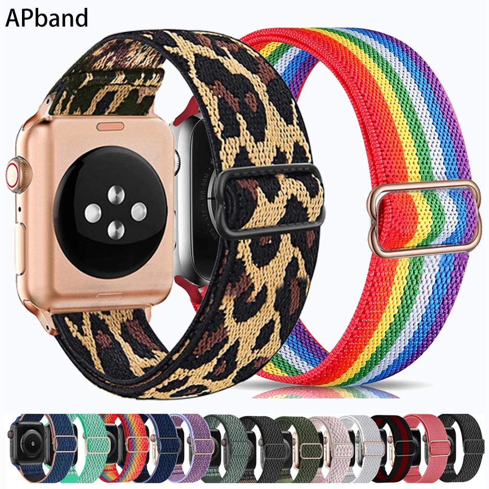 Ремешок резиновый для Apple watch band 44 мм 40 38 42 регулируемый эластичный нейлоновый