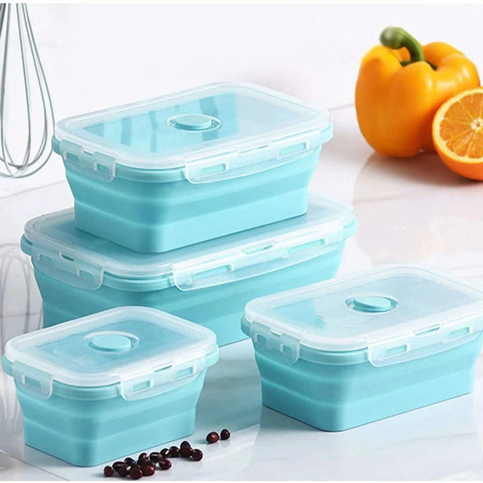 

Food Storage Containers With Lids Silicone Collapsible BPA Free Lunch Fruit Salad Box Set reezer Microwavable