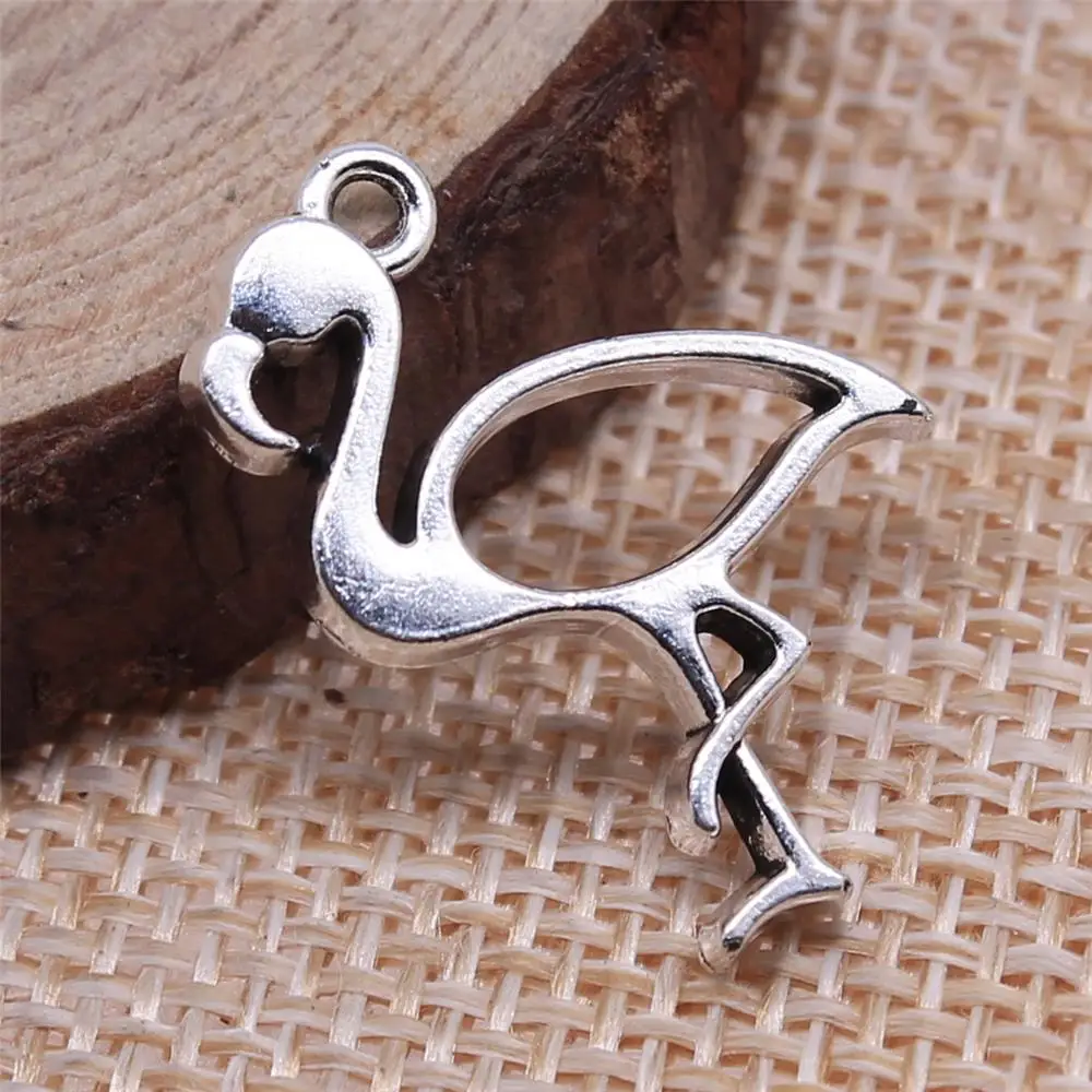 Серьги Подвески для изготовления ювелирных изделий 15 шт. Фламинго Подвески 20x24 мм Античные с серебристым покрытием