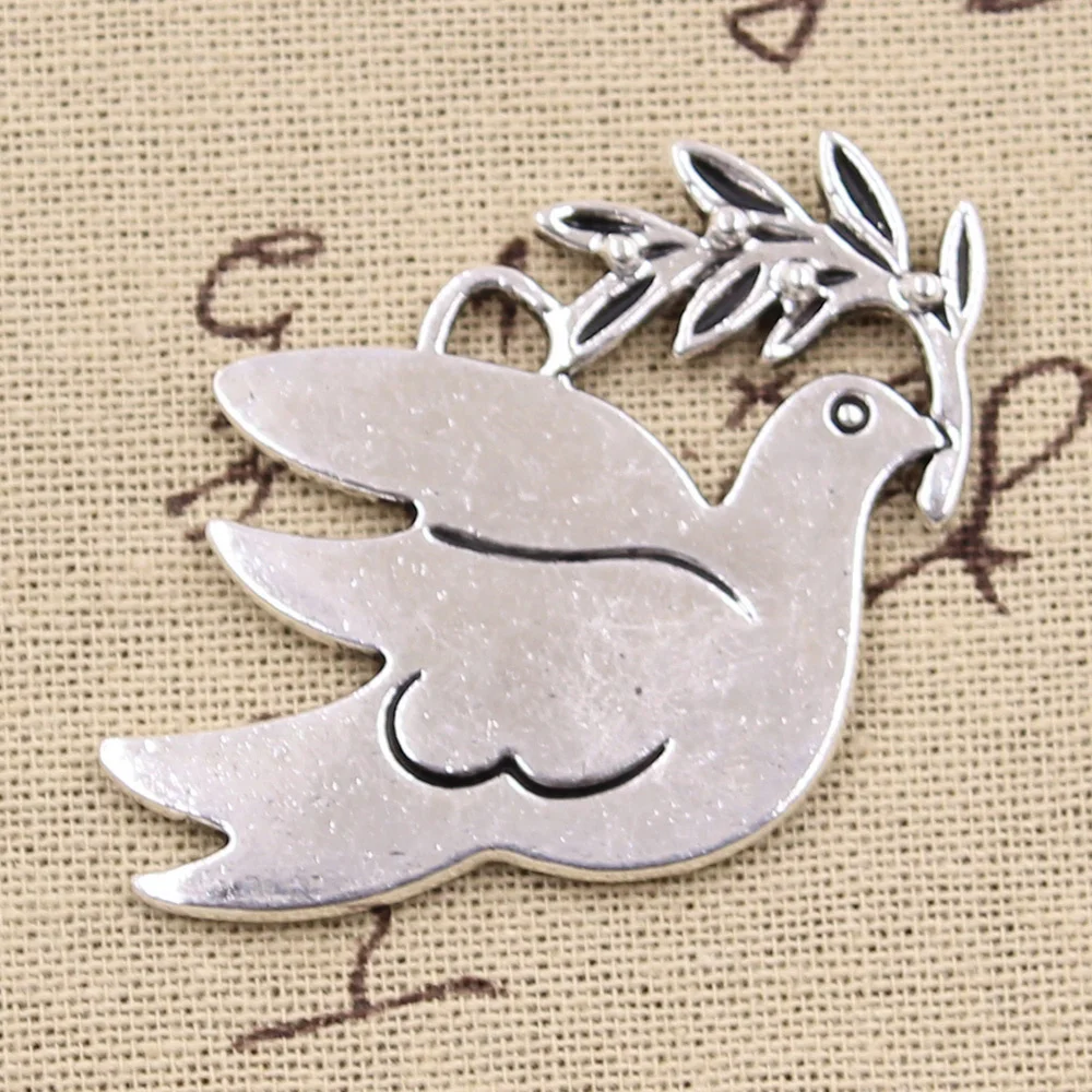 2pcs Charms Peace Dove With Olive 38x56mm Antique Silver Color Pendants DIY Crafts Making Findings Handmade Tibetan Jewelry