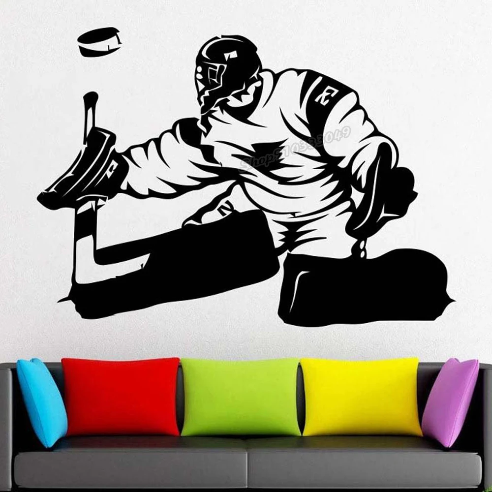 Хоккейная наклейка на стену игрок команды Игра в хоккей на льду svg Украшение домашнего интерьера наклейка виниловая наклейка для комнаты B216 вентилятор шайба клюшка наклейка