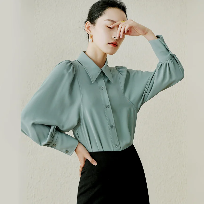 

Женский топ с пышными рукавами, новая шифоновая рубашка на весну и лето, дизайнерская нишевая профессиональная рубашка, прикрывающая живот