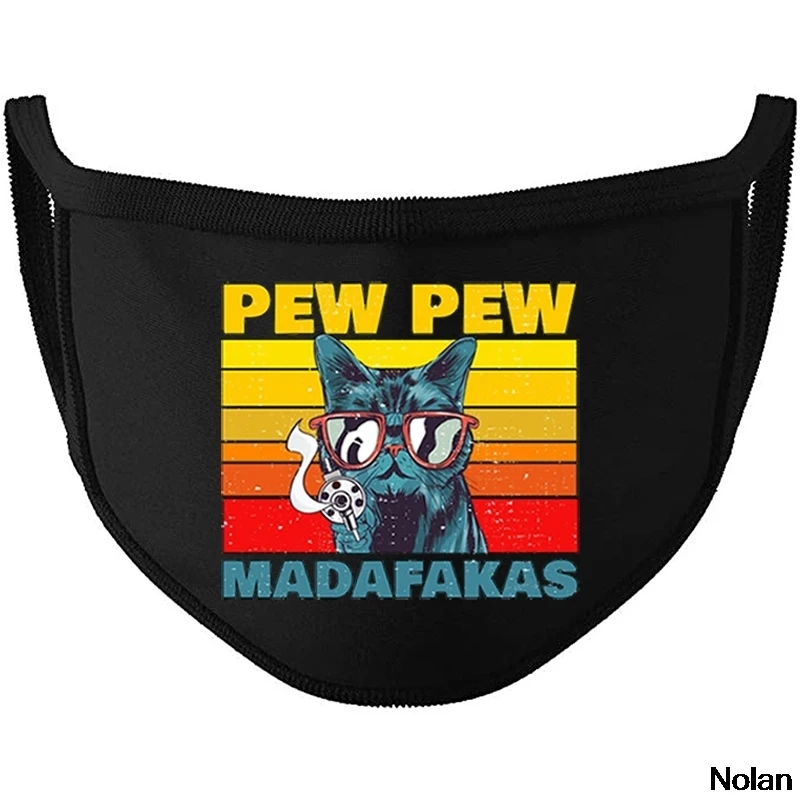 

Pew Pew Cats Madafakas Mouth Face Mask Fashion Black Fabric Dustproof Respirator Mouth Muffle Reutilizables Mascarillas Bandana