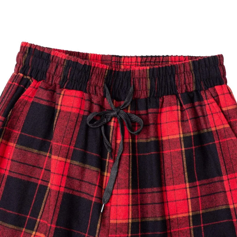 

Summer Soft Cotton Men's Pajamas Home Pants Large Size Plaid Print Sleepwear Trousers Fashion Male Casual Homewear Sleep Pants