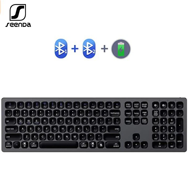 Беспроводная Bluetooth-клавиатура SeenDa с возможностью переключения между устройствами, алюминиевый корпус, заряжаемая.