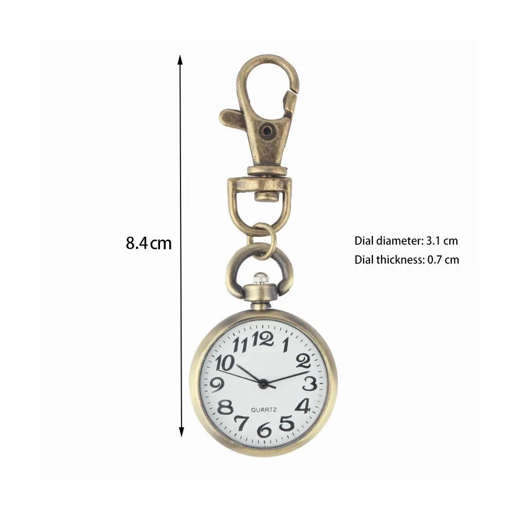 

1pcs Retro Bronze Quartz vintage pocket watch Movement Keychain Keyring Round Dial Key chains