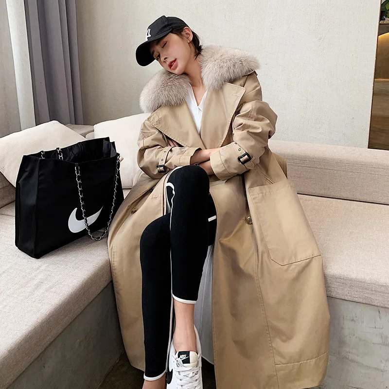 Женская куртка с воротником из лисьего меха зимняя одежда подкладка кроличьего