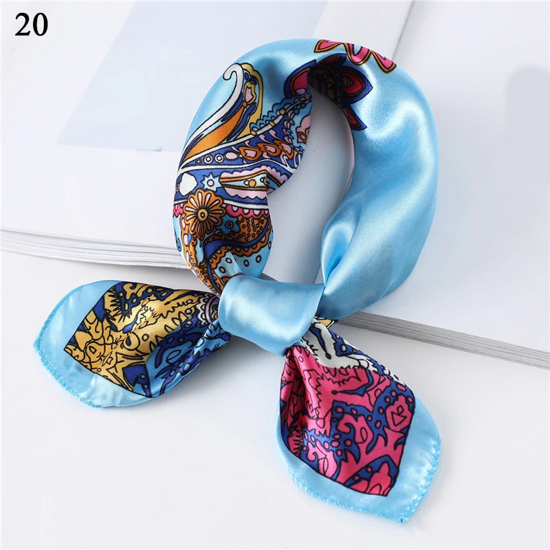 Lady Office Neckerchief Striped Leopard New Square Neck Scarf Women Silk Hair Band Small Foulard Shawls and Wraps Oil Panting images - 6