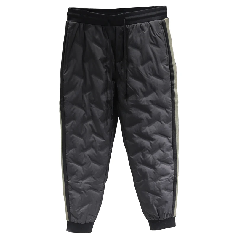 

Fashion Spliced Slim Casual Pants Mens Adjustable Waist Diamond Lattice Design Pockets Elastic Waist White Duck Down Pants