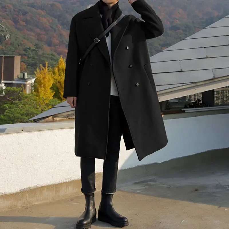 

Men's coat Autumn winter new slim medium and long versatile thick coat casual lapel personality youth men's wear men