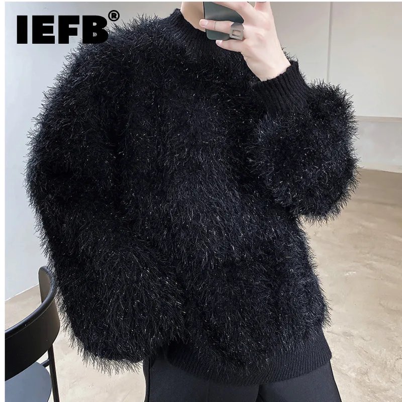 

IEFB Men Thick Loose Casual Pullover Sweater Comfortable Fur Kinttwear Tops New Autumn Winter Chic Top Streetwear 9Y9951