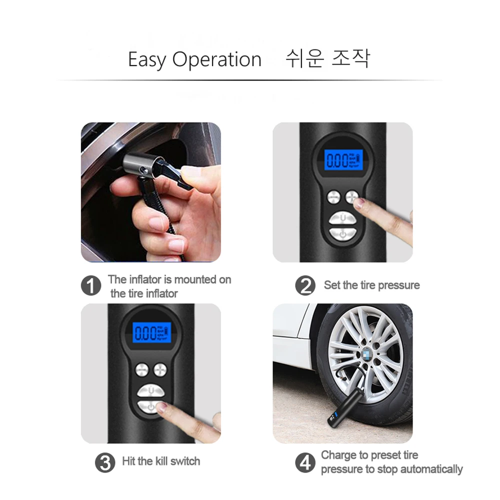 

EANOP A300 Car Air Compressor Portable Electric Tyre Inflator Mini Digital Air Pump for Car Bicycle Motorbike Ball