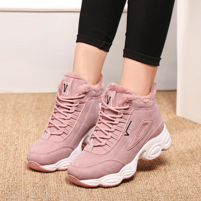 VTOTA Chunky Sneakers Women Winter Warm Shoes New Platform Wedges Shoes Tenis Feminino Pink Fur Vulcanized Shoes Snow Shoes ISN