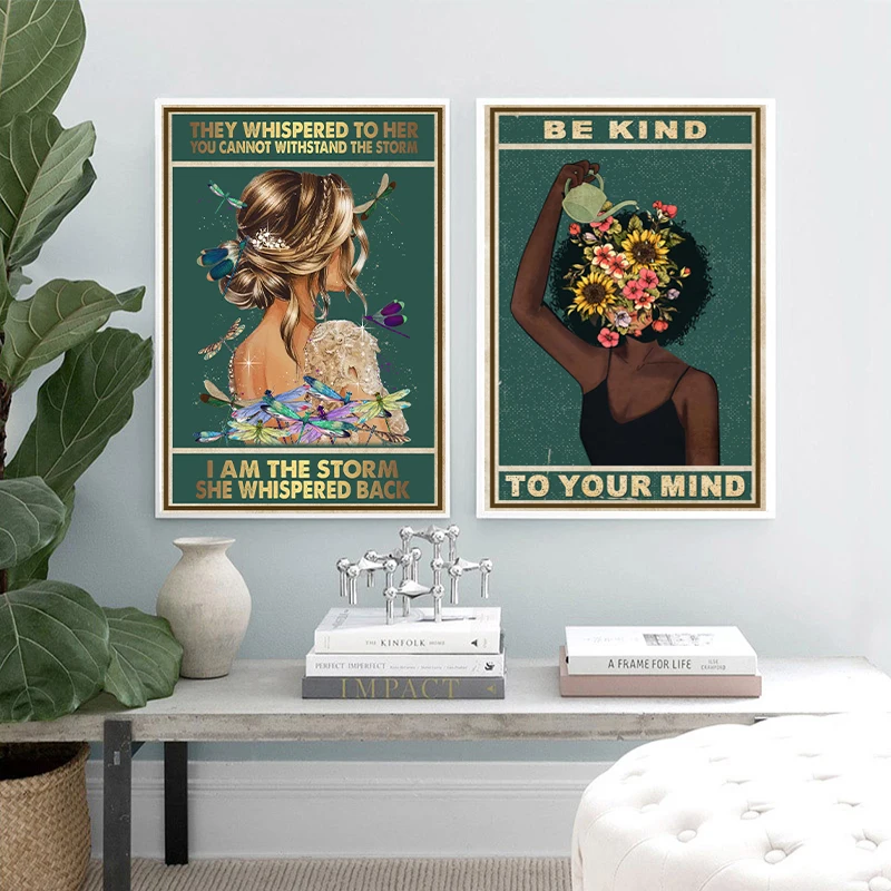 Сильная девушка мотивационный постер Цитата Винтаж холст картины в африканском
