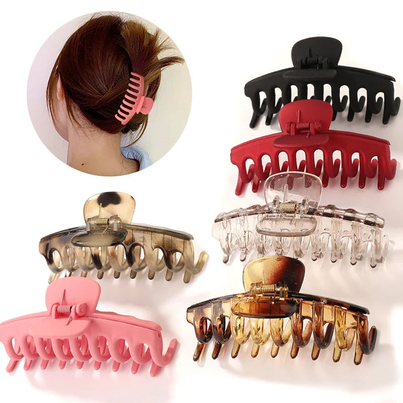 

Women Elegant Glossy Large Hair Claw Clip Solid Color Gradient Geometric Barrette Plastic Acrylic Hairpins Fashion Shark Clip