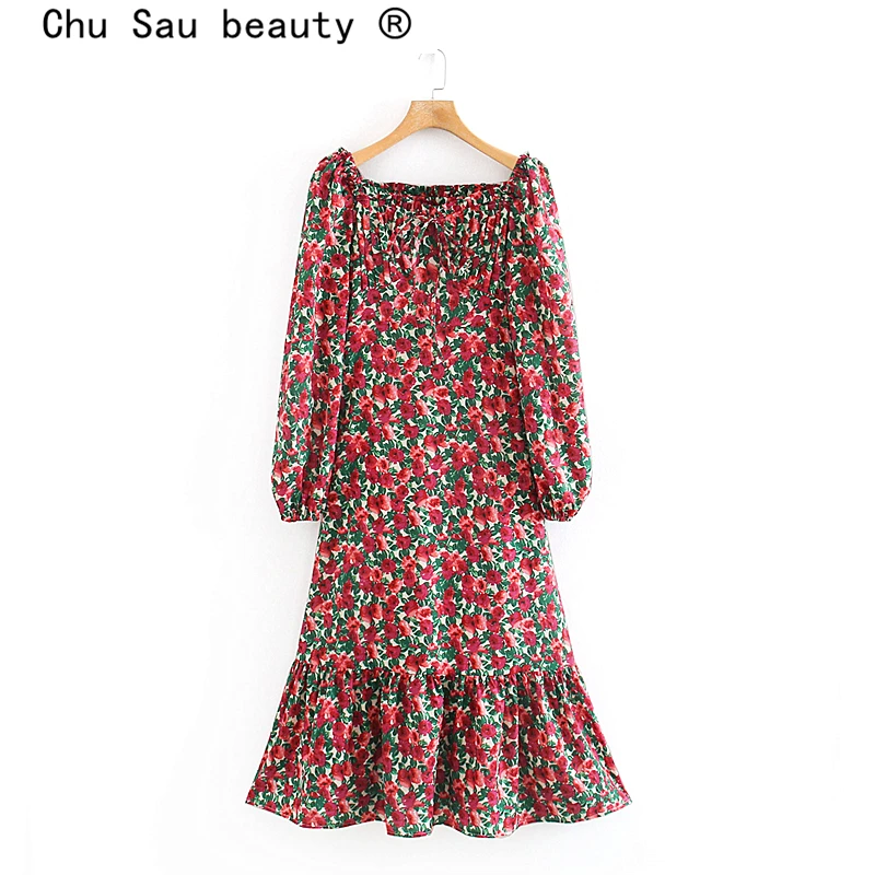 Chu Sau beauty Новое модное богемное винтажное платье миди с цветочным принтом летнее