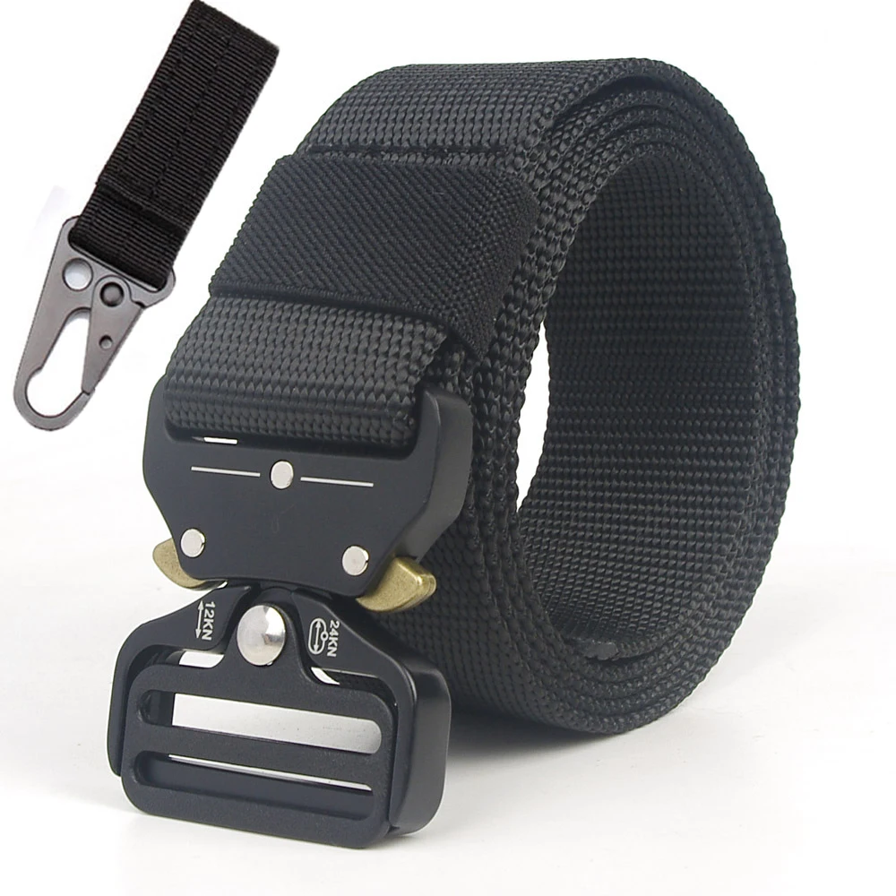 003 black 1 hook Тактический ремень Военный нейлоновый тренировочный пояс сверхмощный Cinturon Tactico металлическая Автоматическая пряжка Охотничьи аксессуары 3,8 см - Цвет: 003 black 1 hook