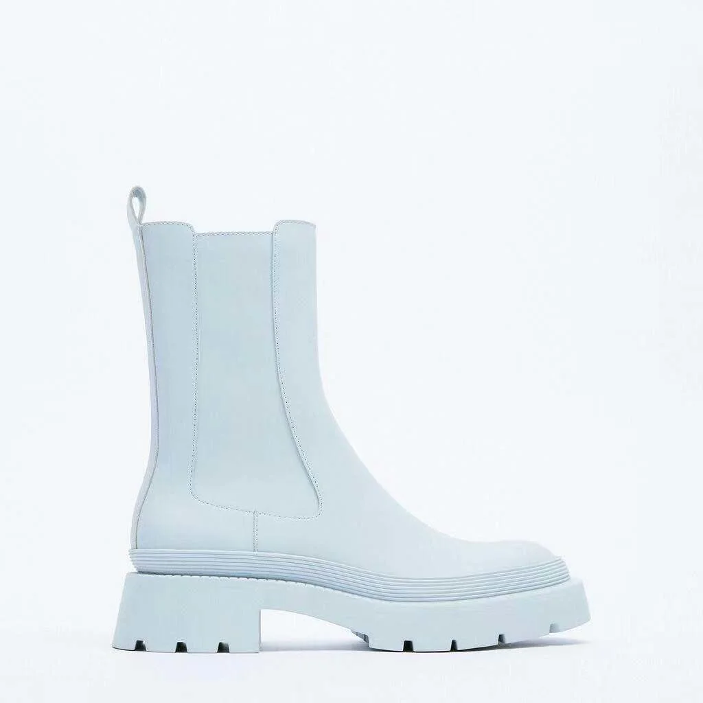 

Женские ботинки на среднем каблуке Zoorose, однотонные вечерние сапоги из искусственной кожи, с круглым носком, в Корейском стиле, средней длин...