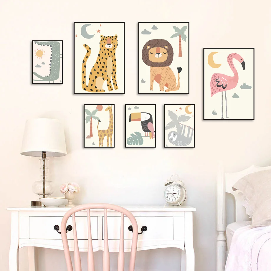 

Leopard Lion Giraffe Crocodile Jungle Nursery Wall Art Canvas Painting Nordic Posters And Print Wall Pictures For Bar Room Decor