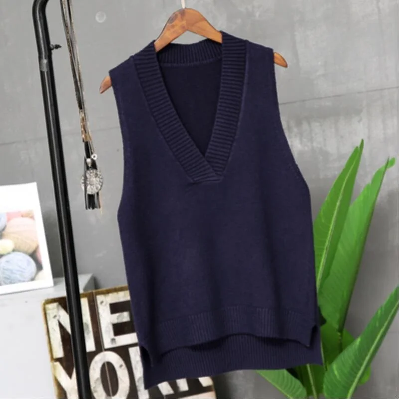 

2020 Autumn Winter Korean Solid Sleeveless Sweaters Women Vest Teenager Girls V-Neck Knitted Pullover Tank Tops Waistcoat JW9321